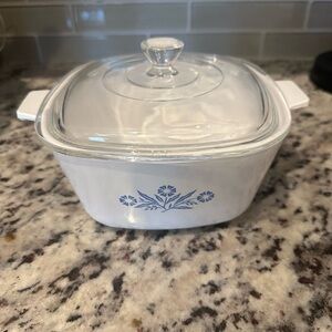 Corningware White Casserole Dish with Blue Accents